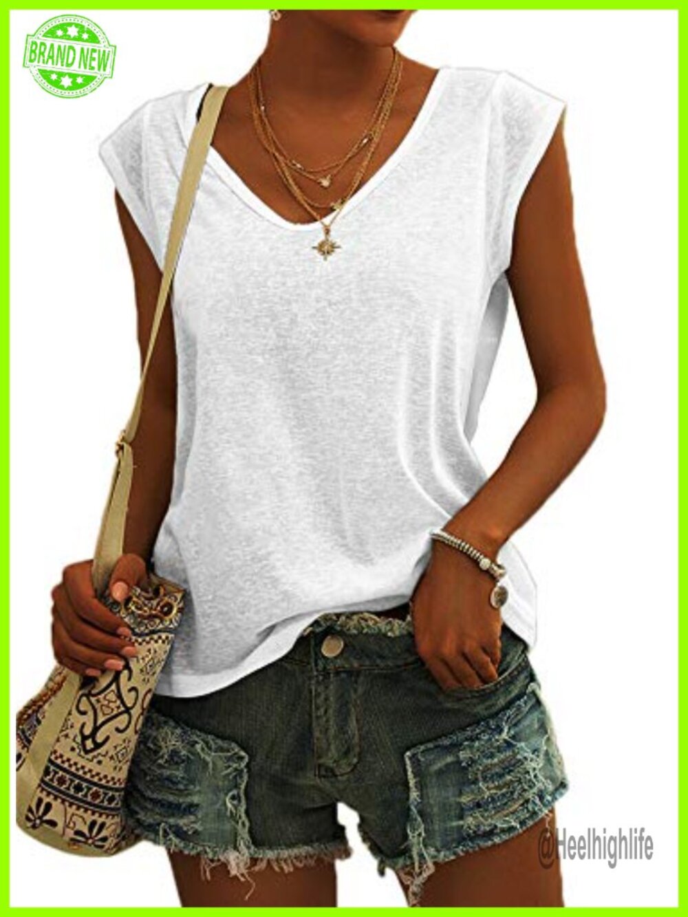 Langwyqu Women's Cap Sleeve V-Neck Casual Loose Fit Tee Tank Top